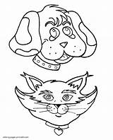 Coloring Dog Cat Pages Printable Dogs Cats Heads Animals Print Kitten sketch template