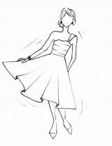 Dress Drawing Coloring Fashion Dresses Pages Simple Sketches Easy Prom Model Wedding Girl Print Clothes Printable Kids Drawings Color Barbie sketch template