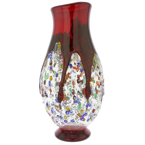 Murano Glass Vases Murano Millefiori Art Glass Bottle Vase Red