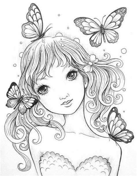 girl  butterflies coloring page fairy coloring pages  adult
