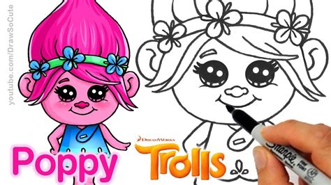draw poppy  trolls  step  step cute  easy poppy