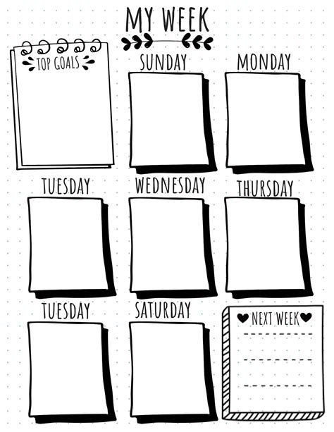 bullet journal page ideas printable