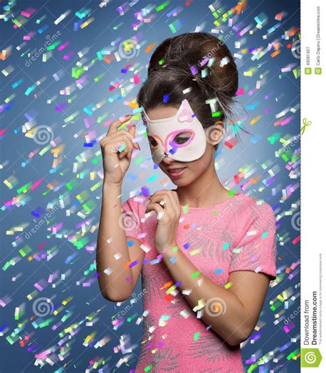 girl with funny cat mask stock image image of face glamour 49581407