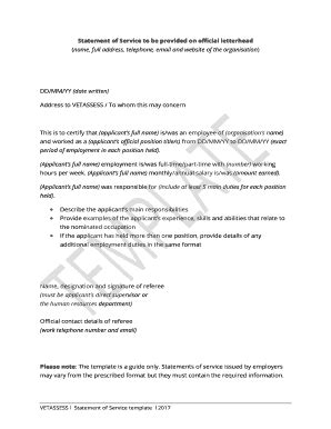 statement  service template australia fill  printable