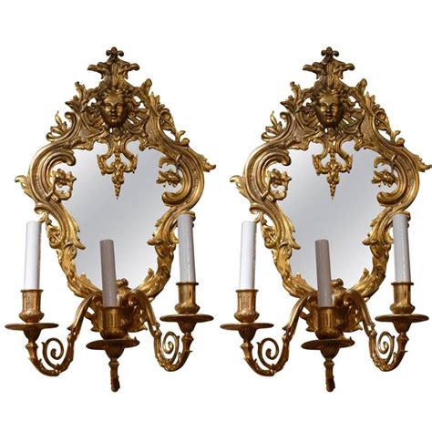 Pair Of Antique French Bronze Doré Louis Xiv Wall Sconces For Sale At