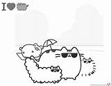 Pusheen Coloring Pages Beach Sunshine Time Printable Friends Kids Bettercoloring sketch template