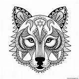 Coloring Pages Adults Wolf Adult Stress Print Anti Printable Detailed Vector Colouring Mask Color Mascot Ornamental Zentangled Ethnic Amulet Mandala sketch template