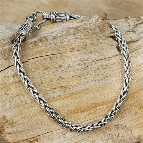 men s sterling silver chain bracelet from thailand strength novica