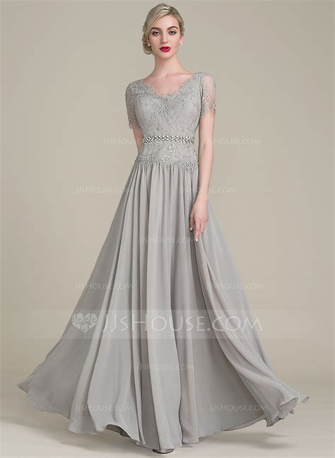 A Line Princess V Neck Floor Length Chiffon Lace Mother Of