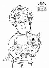 Fireman Sam Pages Coloring Print Cat Kids Helping Målarbok Välj Anslagstavla sketch template