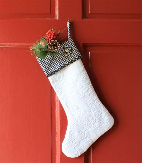 White Matelasse Christmas Stocking By Sassyshades On Etsy 40 00