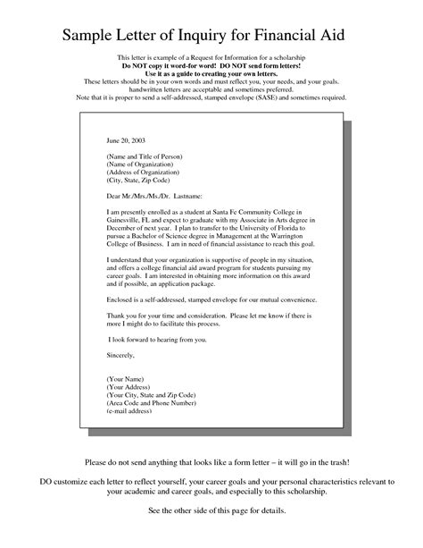 financial aid sample letter  financial assistance images