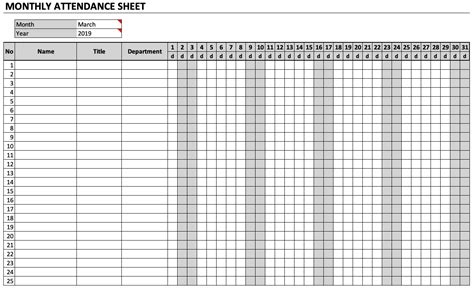 printable blank attendance tracker calendar  calendar template