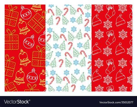 happy merry christmas card  set patterns vector image