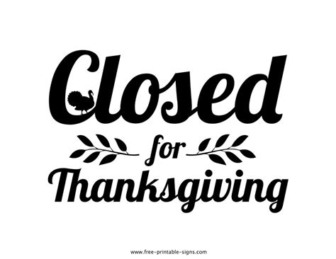 printable thanksgiving closed signs  businesses  calendar