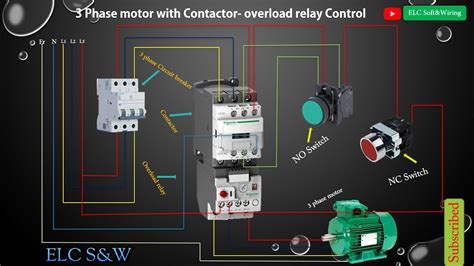 phase motor  contactor overload  switch control wiring diagram youtube