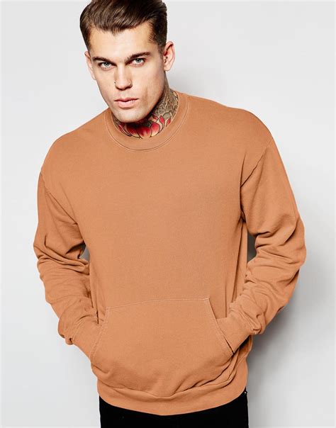 lyst american apparel merican apparel pullover sweatshirt  kangaroo pocket  orange  men
