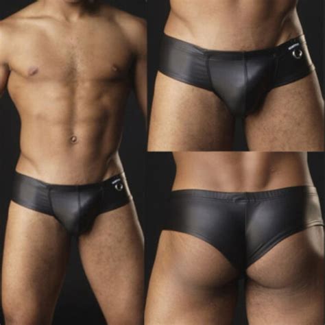 black sexy mens boxer shorts underwear false leather pants tight briefs