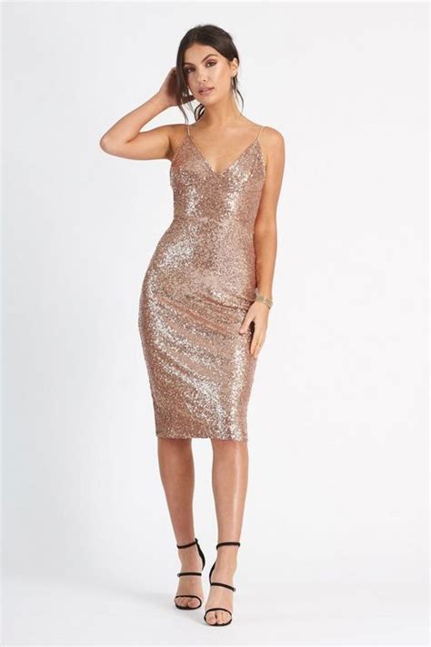 Womens Sequin Cami Midi Dress By Club L Rose Gold Rose Gold Midi