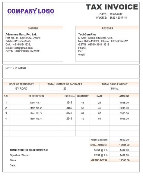 Gst Invoice Format In Excel Word Pdf And Jpeg Format No 19 Hot Sex Picture