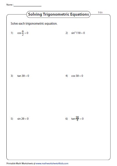 solving trig equations practice worksheet precalculus answers