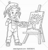 Coloring Painting Girl Artist Cartoon Lightbox Create sketch template