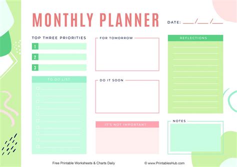 printable monthly goal planner sheets  printables hub