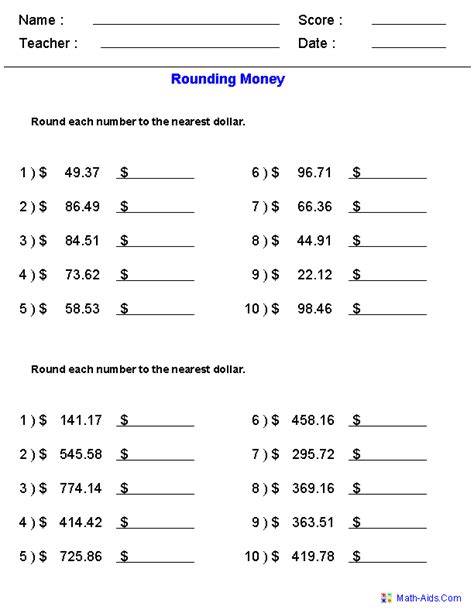 rounding  estimating worksheets  grade