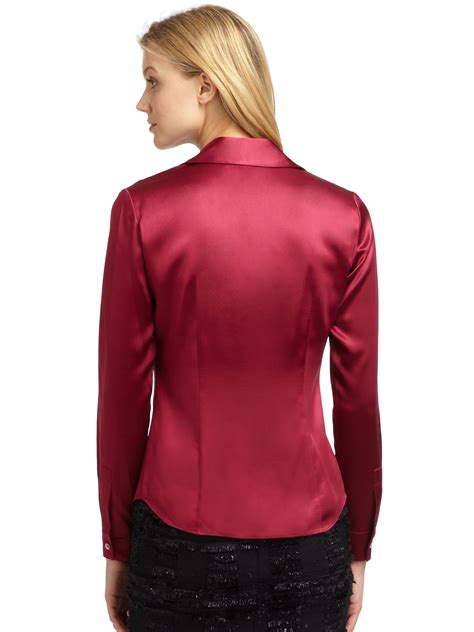 Lyst Lafayette 148 New York Silk Satin Blouse In Red