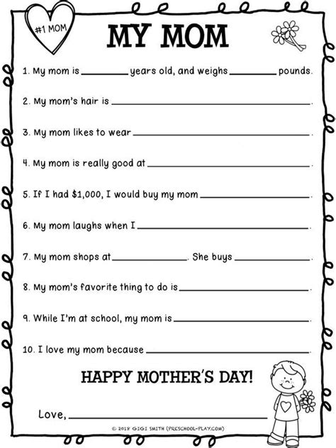 printable mothers day questionnaire preschool play