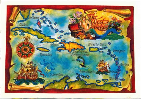 map cards hunting  caribbean  west indies