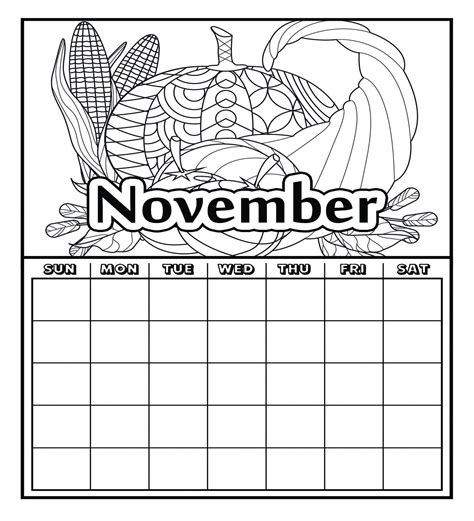 nov calendar coloring pages  adults  printable coloring pages