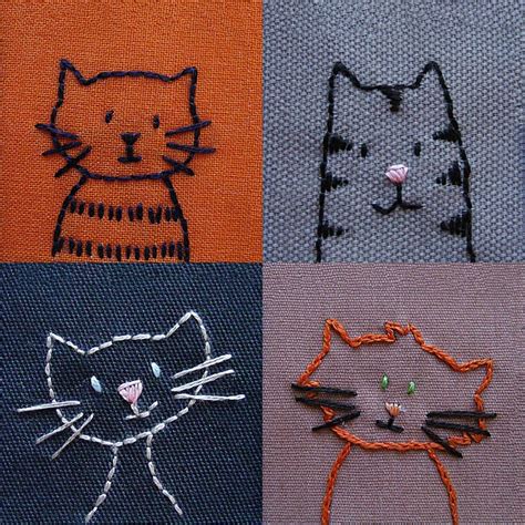 embroidered cats  pattern etsy crewel embroidery embroidery