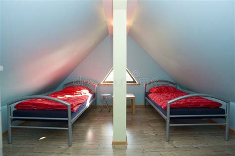 triangular room  beds stock image image  wooden