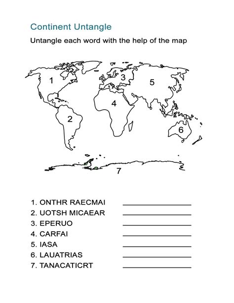 printable worksheets  continents  oceans