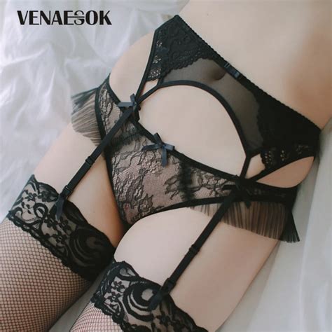 New Embroidery Flowers Lace Garters S M L Xl Black Temptation Female