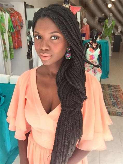black girl long hair box braids on stylevore