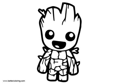 baby groot coloring pages black  white  printable coloring pages