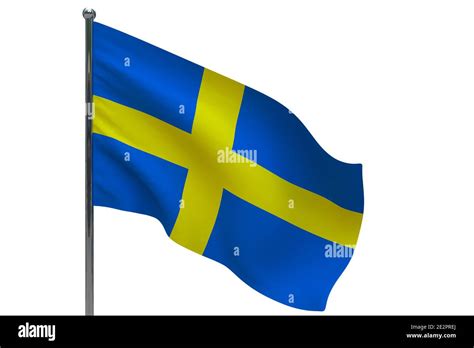 Sweden Flag On Pole Metal Flagpole National Flag Of Sweden 3d