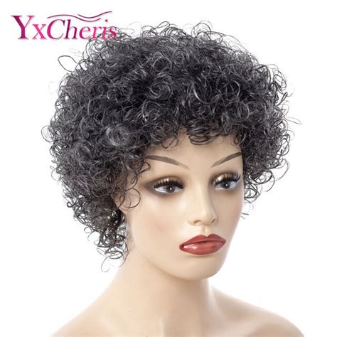 kinky curly afro wig gray  short wigs  women synthetic hair
