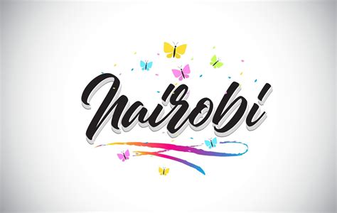 nairobi handwritten vector word text  butterflies  colorful swoosh  vector art