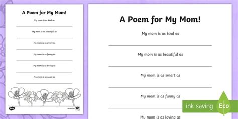 poem   mom worksheet worksheet teacher