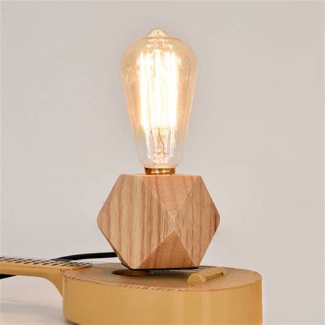 modern wood wooden table lamp desk light bedside  bulb night