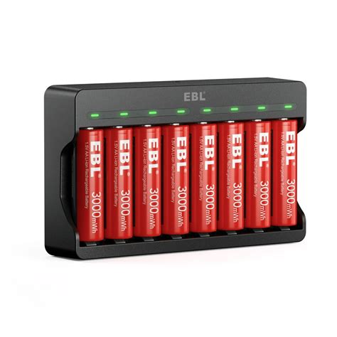 ebl  pack rechargeable lithium aa battery   slots smart battery charger  rechargeable