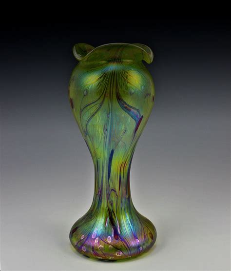 Iridescent Czech Art Glass Vase Contemporary Art Nouveau Handmade