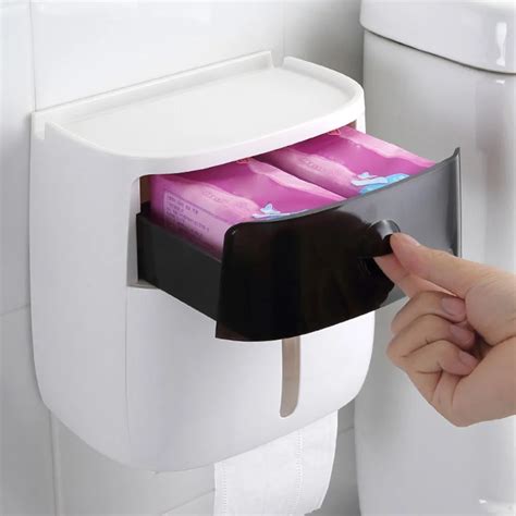 bathroom waterproof tissue box plastic toilet paper holder wall mounted storage box double layer