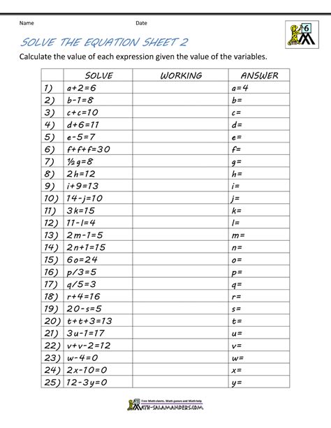 solving formulas   specific variable worksheet solving linear equations   variable