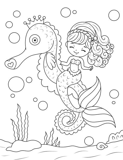 mermaid   seahorse coloring page activity party