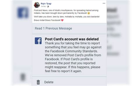 facebook removes official page  postcardnews