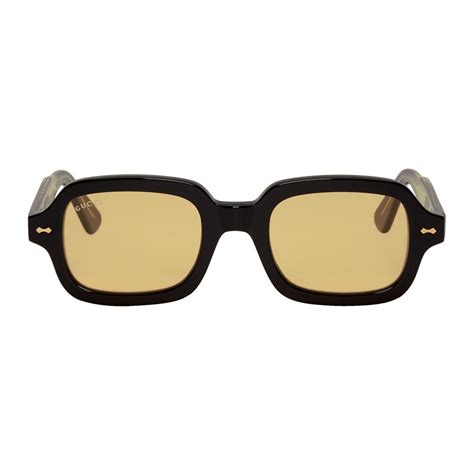 gucci black and orange rectangular sunglasses for men lyst